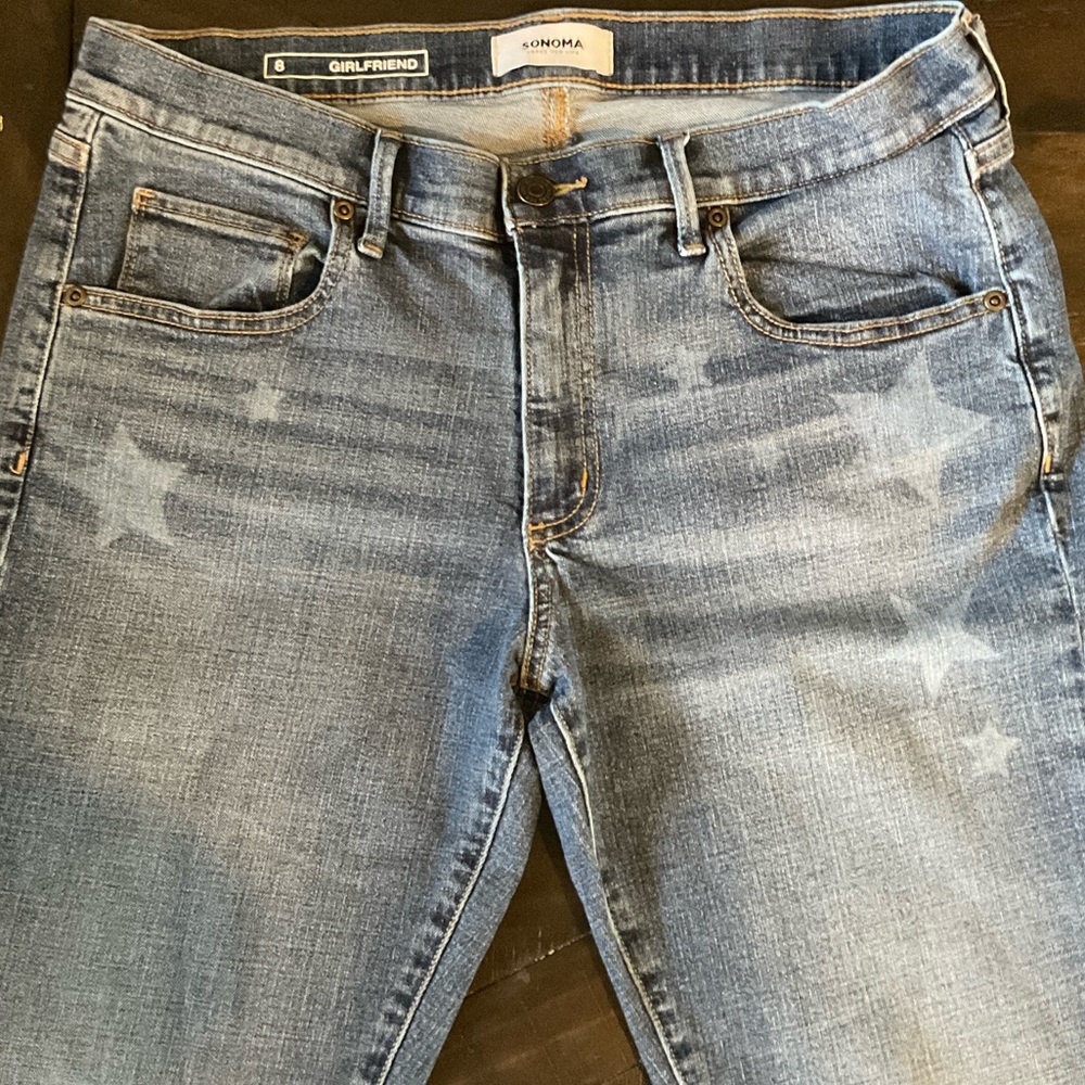 Sonoma Women's Star-Accent Girlfriend Jeans in Light Blue